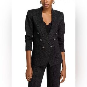 NWT L'AGENCE Kenzie Shimmering Black Double-Breasted Knit Blazer